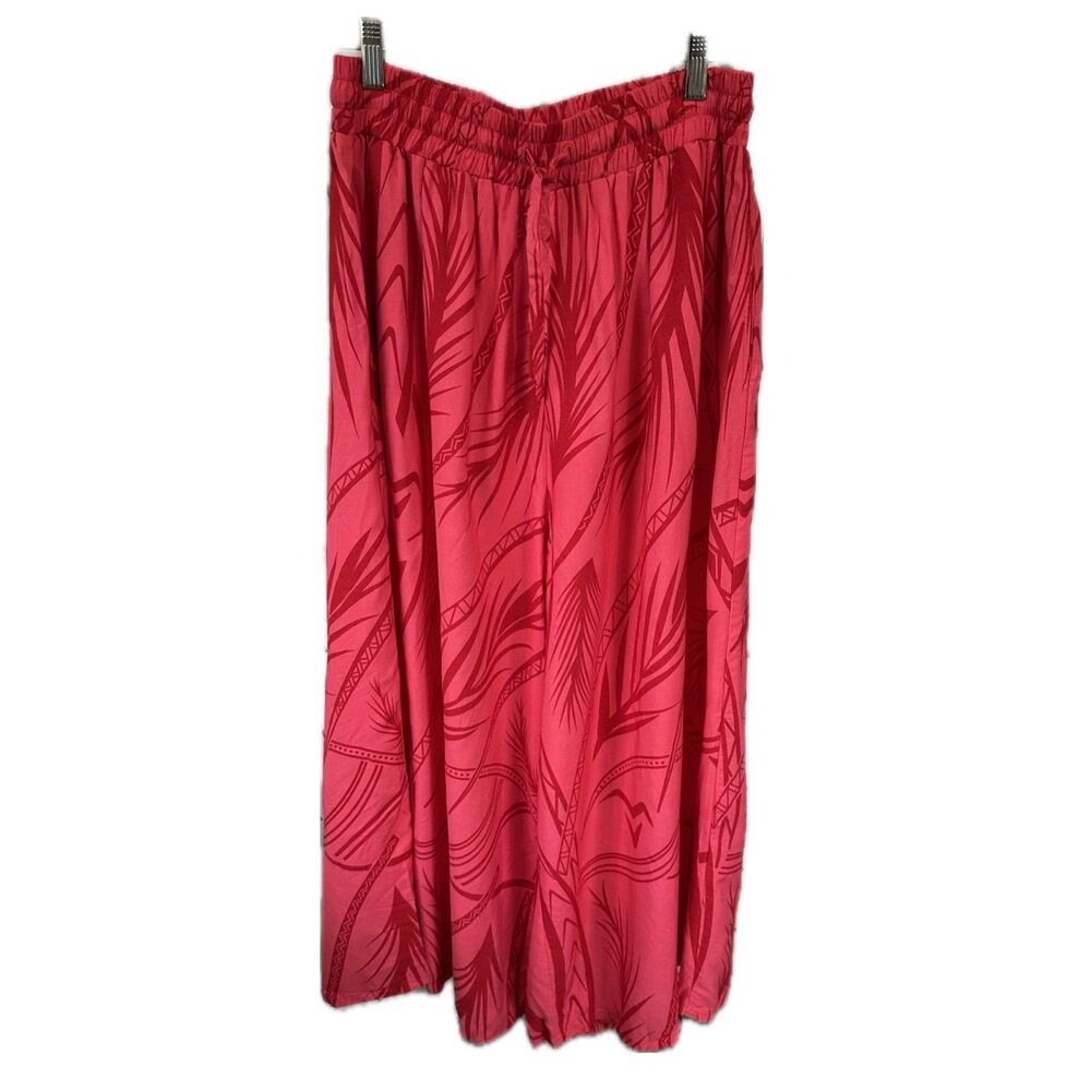 NWT Missing Polynesia Red Coco Palms Culottes Wide Leg Palazzo Pants M/L